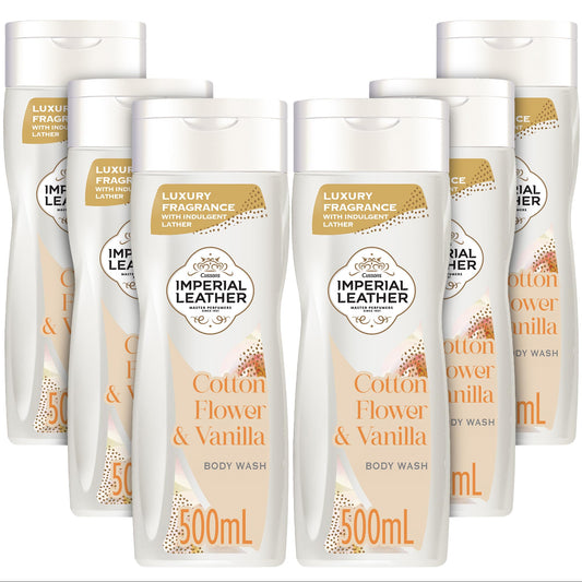Imperial Leather Cotton Flower & Vanilla Moisturising Body Wash Shower Gel Signature Oil Blend, Creamy Lather, Gentle Skin Care, Bulk Buy, Pack of