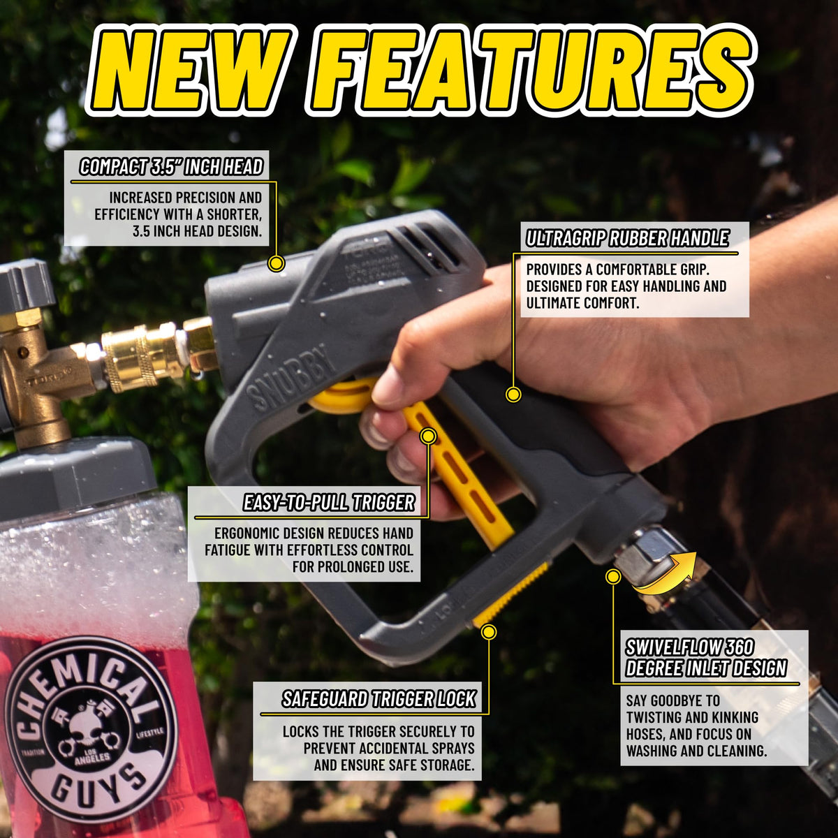 Chemical Guys EQP402 Snubby Pressure Washer Gun, Foam Cannon Attachment, for Gas & Electric Pressure Washers, Black/Red