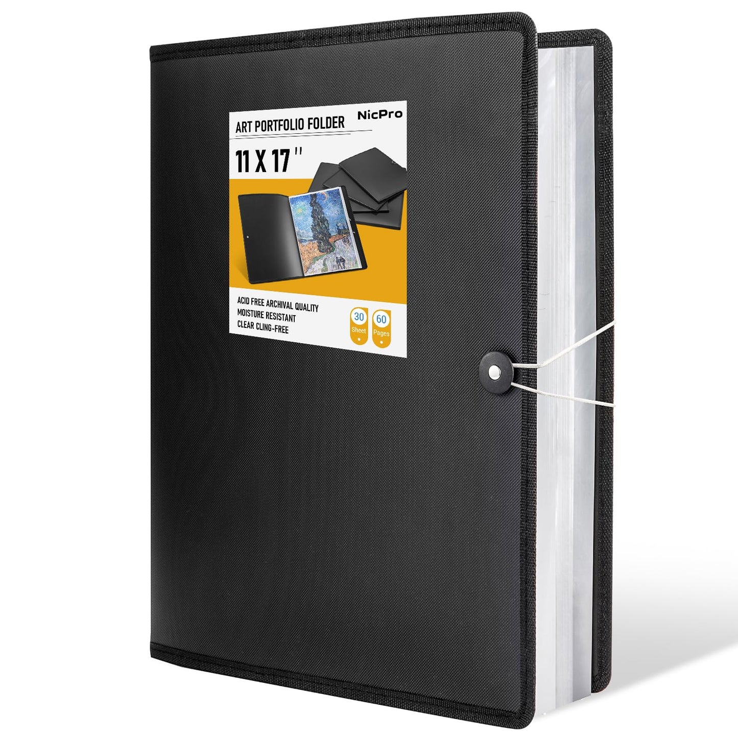 Nicpro Art Portfolio 11x17, Upgraded Large Portfolio Folder for Artwork with 30 Pockets Display 60 Pages, Presentation Book Binder with Protector