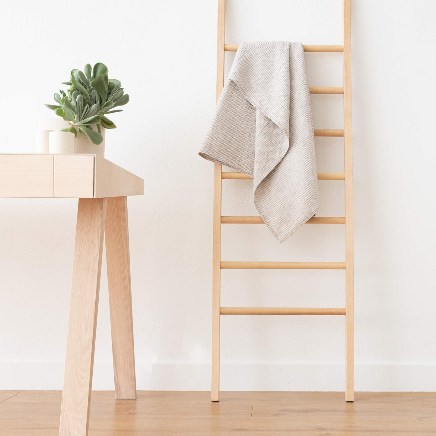 Natural Beige Linen Cotton Bath Towel Checkes