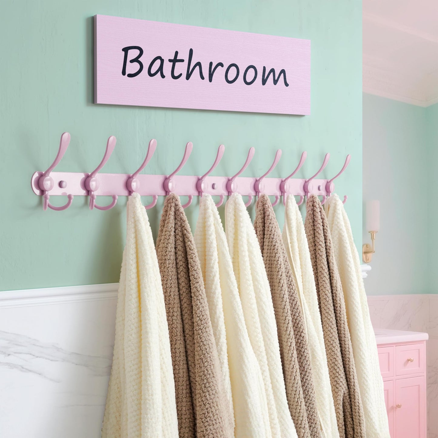 Dseap Coat Rack Wall Mount - 96cm Long 10-Tri-Hooks Heavy Duty Coat Hanger Rail Wall Hooks for Hanging Coats Hats Clothing Clothes Purse Mudroom