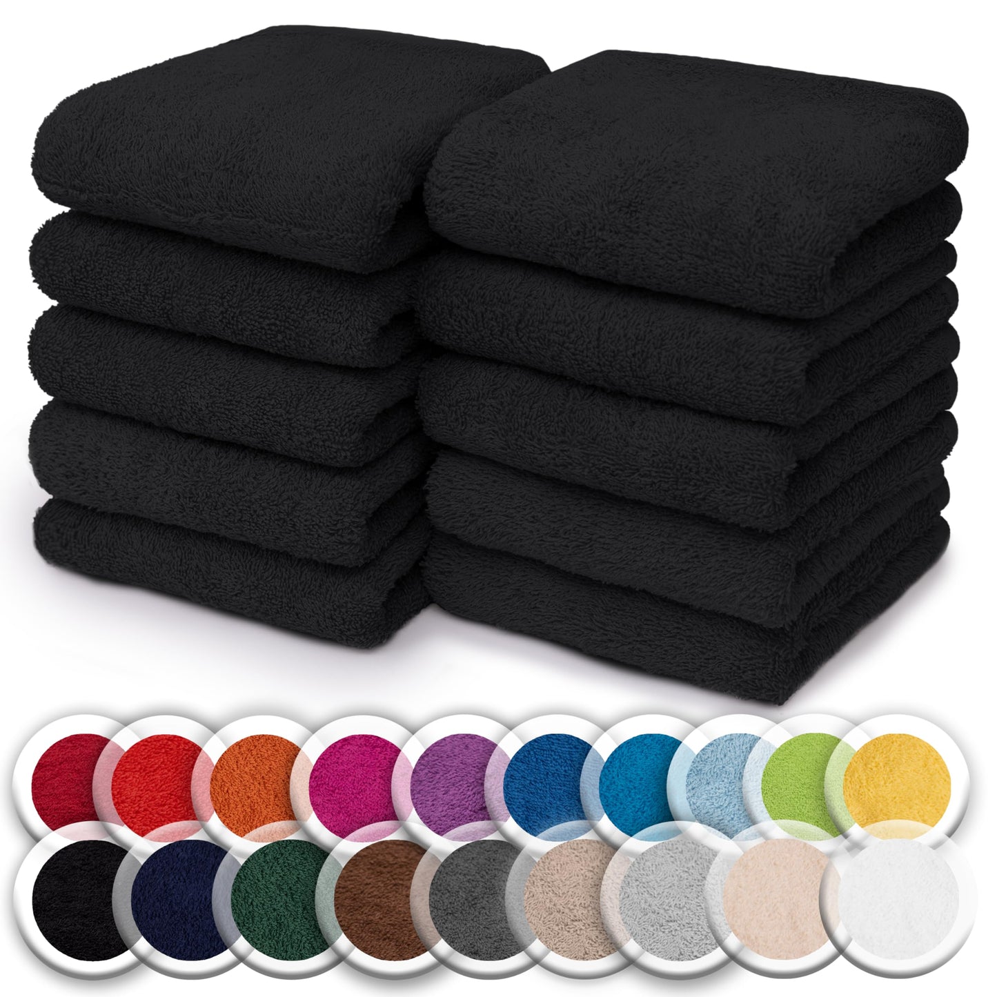 NatureMark Set of 10 Washcloths Made of 100% Cotton - Soft and Absorbent Face and Hand Towels - Practical for Bathroom and Kitchen - 30 x 30 cm, Black