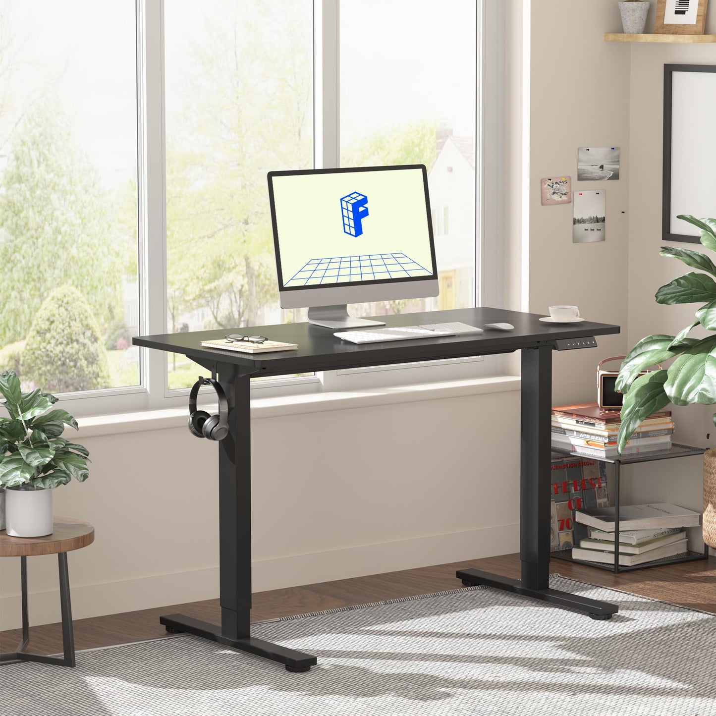 FLEXISPOT ONE PIECE Electric Standing Desk Height Adjustable Desk Sit Stand Desk with 4 Memory Smart Pannel and Backpack Hook for Home Office
