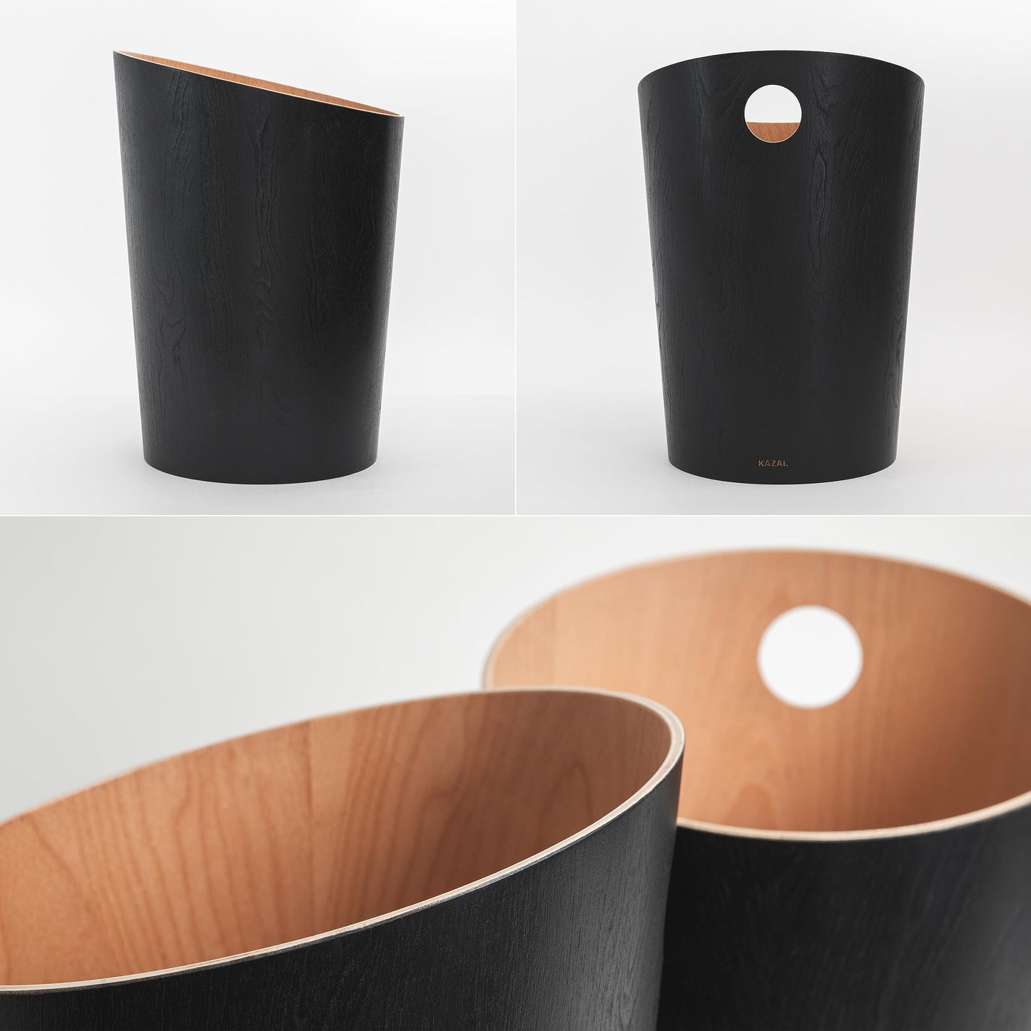 Kazai. Design Paper Bin 'Bennet' | Unique Waste Paper Basket for Office, Bedroom, Children's Room, and More | Office Bin Made of Real Wood Veneer |