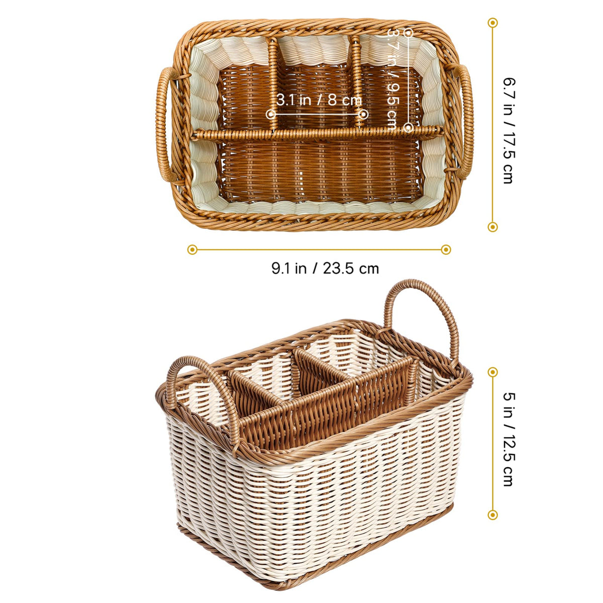 HEMOTON Storage Basket Woven White and Brown Mixed Featuring Handle for Easy Carrying As Kitchen Storage Container Divided Sections for Organizing