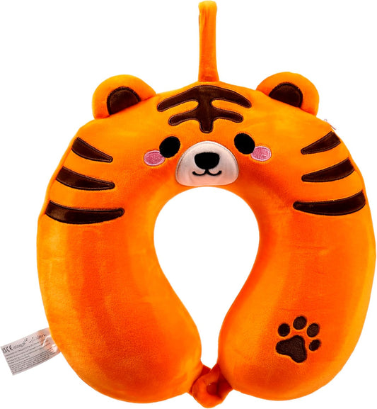 Puckator Relaxeazzz Alfie the Tiger Adoramals Plush Memory Foam Travel Pillow - Cute Room Decor - Preppy Animal Shaped Decorative Pillows - Decorative Stuffed Toy - Bedroom Accessories For Boys Girls