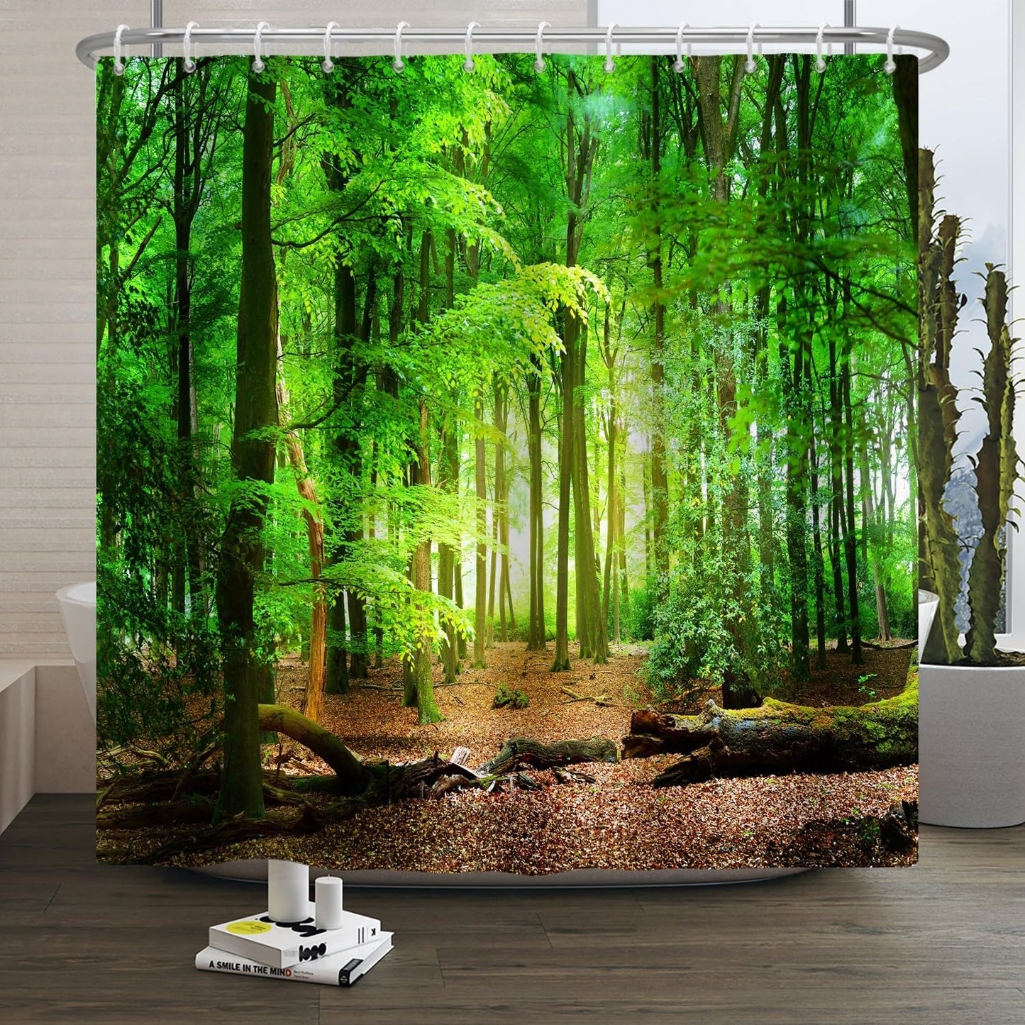 Xiaoterna Spring Shower Curtain Nature Landscape 3D Scenery Bathroom Curtain Deciduous Forest Bathroom Curtain Tropical Rainforest Shower Curtain
