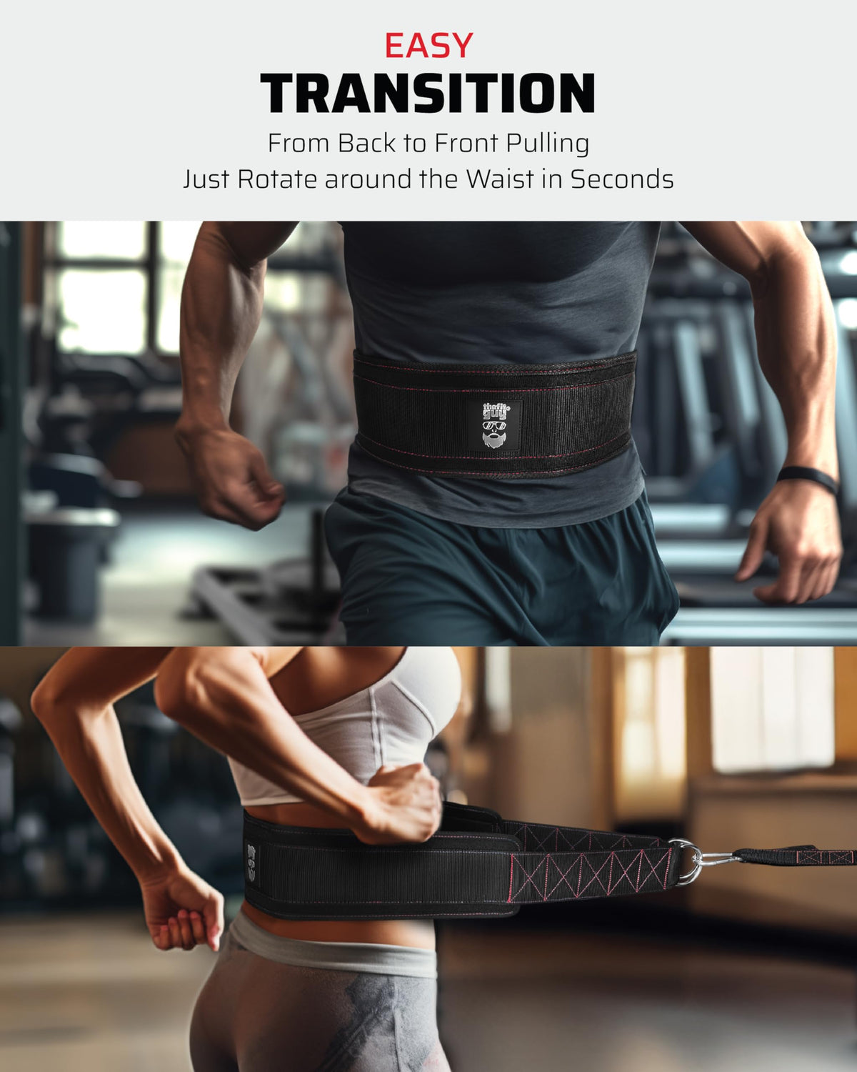 THEFITGUY Belt for Pulling, Strength Training, Adjustable Closure, 2 Straps & 4 Hooks Included