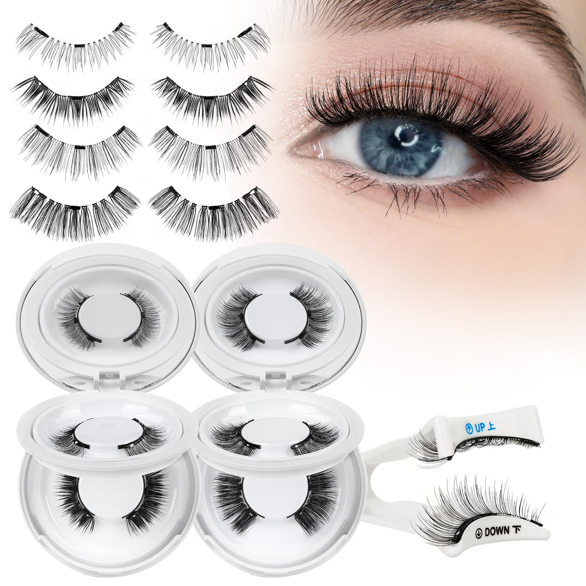 Higu clace Magnetic-Eyelashes with Applicator, 4 Pairs Magnetic Eye Lashes No Glue or Eyeliner Needed, Reusable False-Lash Easy to Wear and