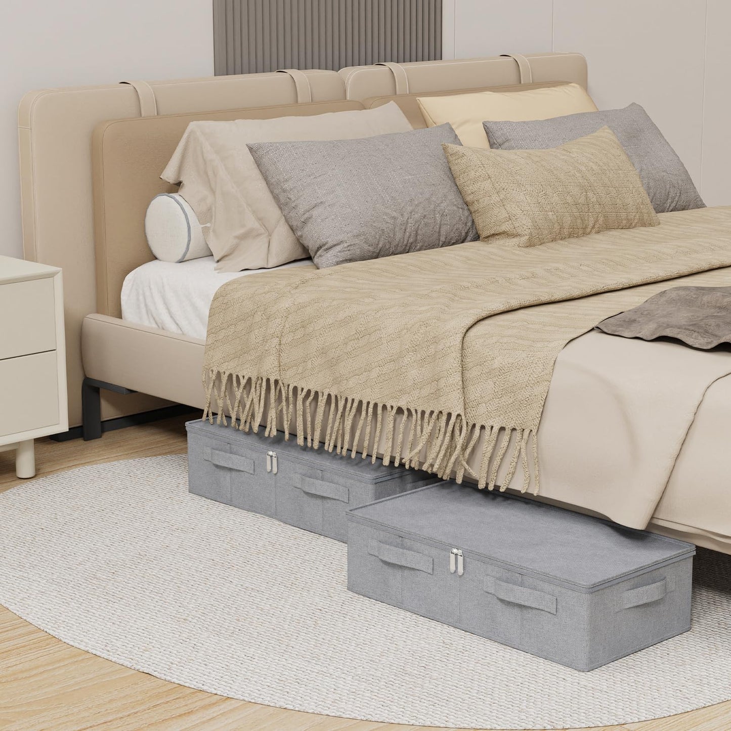 ENUMAIL Underbed Fabric Storage Box with Lids,60x30x15cm,Grey,3 Pack
