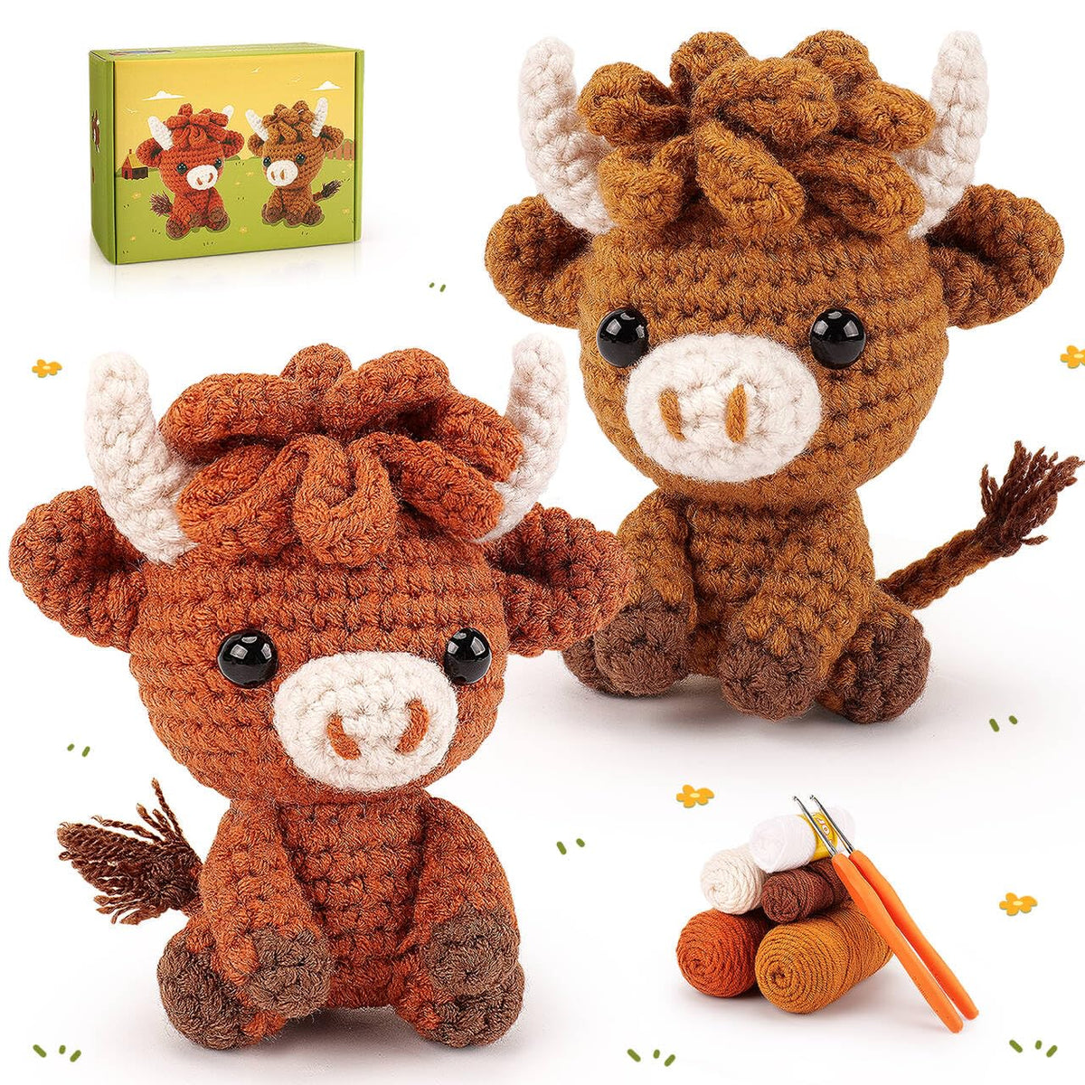 Crochet Kit for Beginners Adults Highland Cow Crochet Animal Kit Knitting Kit with Instructions Highland Cattle Crochet Complete Kit for Beginners,