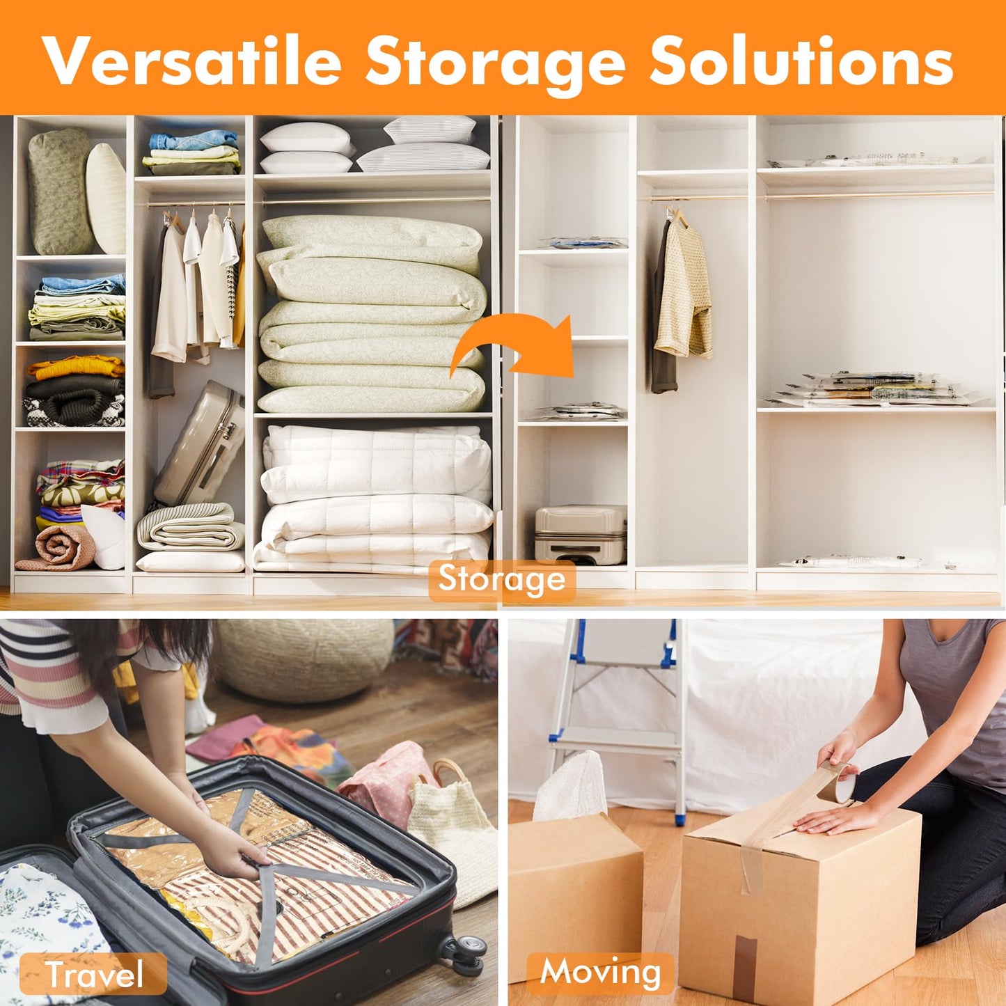 Vacuum Storage Bags (12 x Jumbo), Space Saver Sealer Compression Bags for Blankets, Comforters, Pillows, Clothes Storage
