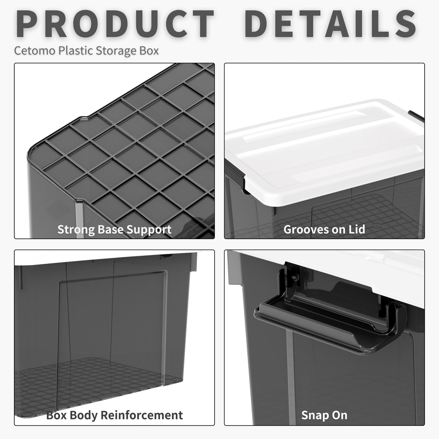 Cetomo 90L*3 Storage Boxes, Plastic Storage Box with Lids, Organizing Container with Secure Latching Buckles, Stackable, Nestable