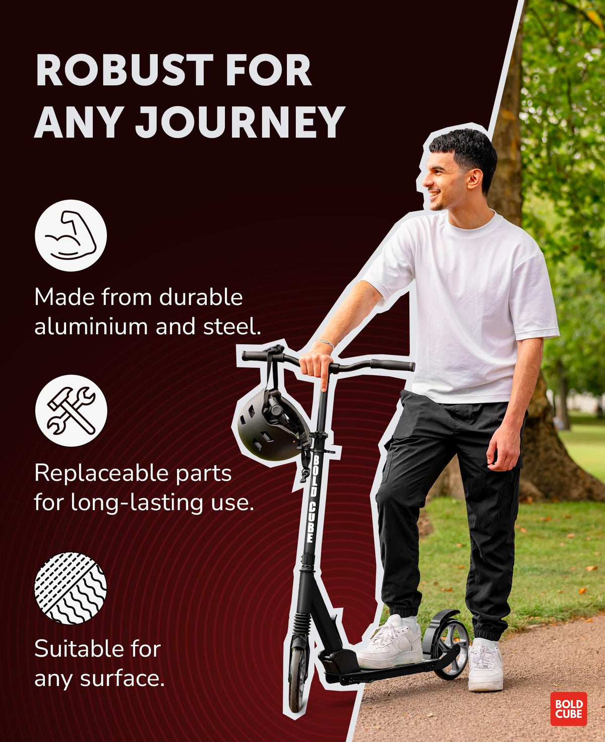 BOLDCUBE Big 2 Wheeler Burgundy | Scooter for Kids & Teens Ages 7+ Years | Play & Commute | Front Suspension Fit with 200MM Wheels | Height Adjustable