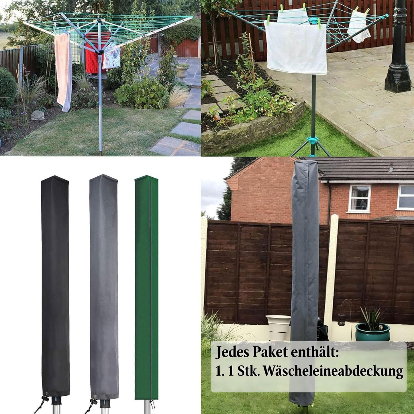 RICHIE Rotary Airer Cover Rotary Clothes Line Cover 600D Washing Lines Cover Waterproof with Zip 16x16x180cm Rotary Airer Cover Rotary Dryer Cover