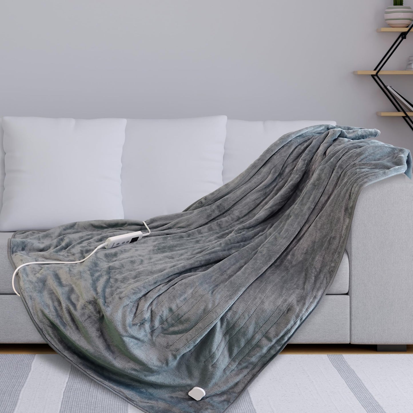 Schallen Grey Soft Heated Warm Throw Over Blanket with Timer and 10 Heat Settings 120x160cm