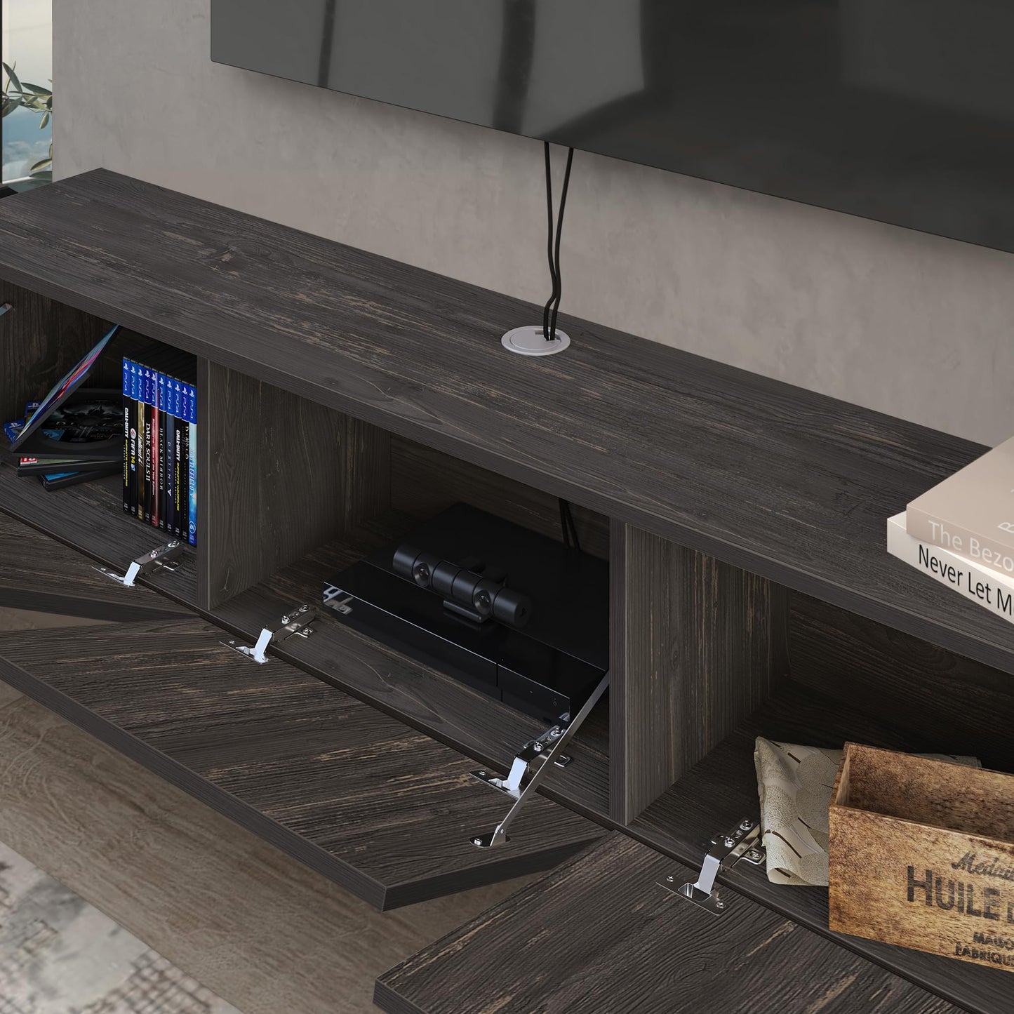 Atelier Mobili Black Floating TV Stand, TV Stand 65 Inch, Floating Entertainment Center for 80 inch TV, Black TV Cabinet, Floating TV Shelf Under TV