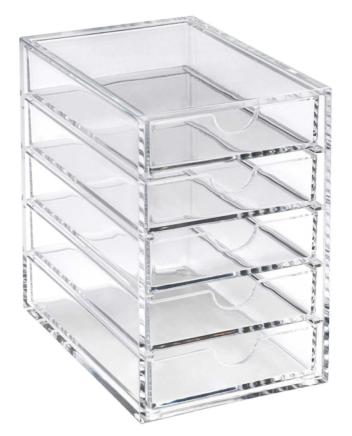 Osco Clear Acrylic 5-Drawer Storage Chest with Non-Slip Feet, Transparent Desk Storage Unit for Jewellery, Makeup, Accessories and Stationery, Mini