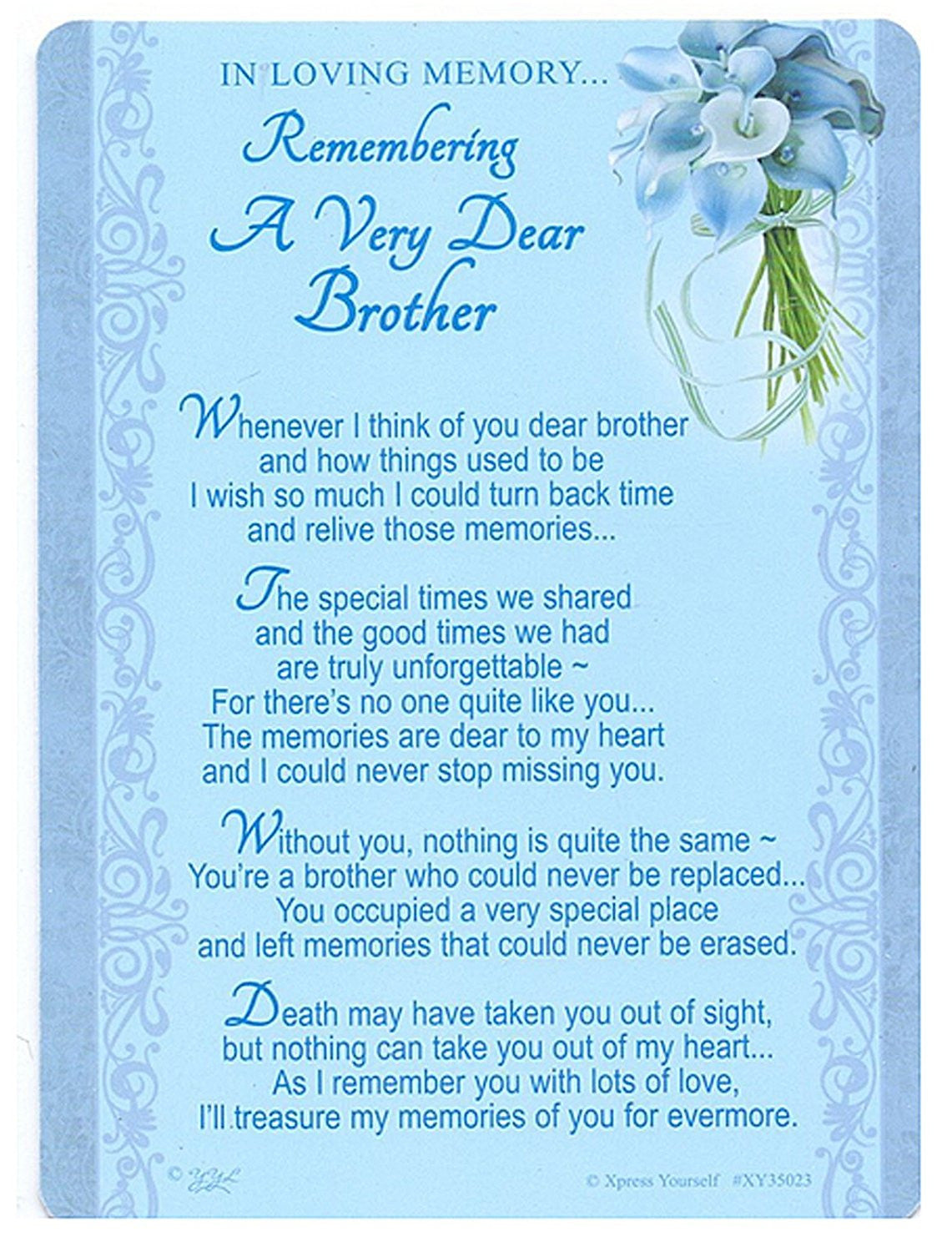 In Loving Memory - Remembering A Very Dear Brother - Grave/Graveside Memorial Card