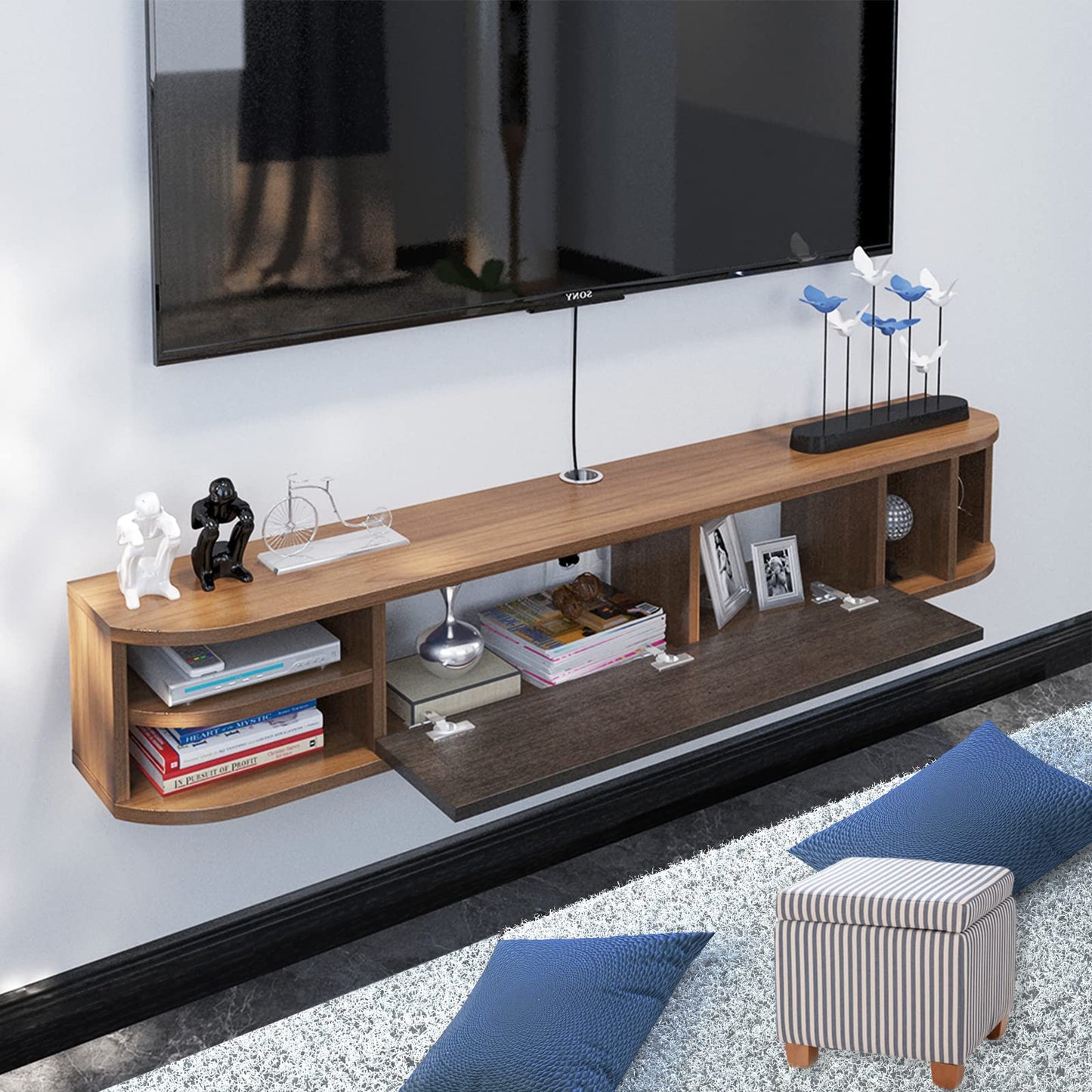 Pmnianhua Floating TV Shelves, Floating TV Unit Wall Mounted Under TV Stand Floating TV Console Entertainment Shelf Wall TV Cabinet for Living Room