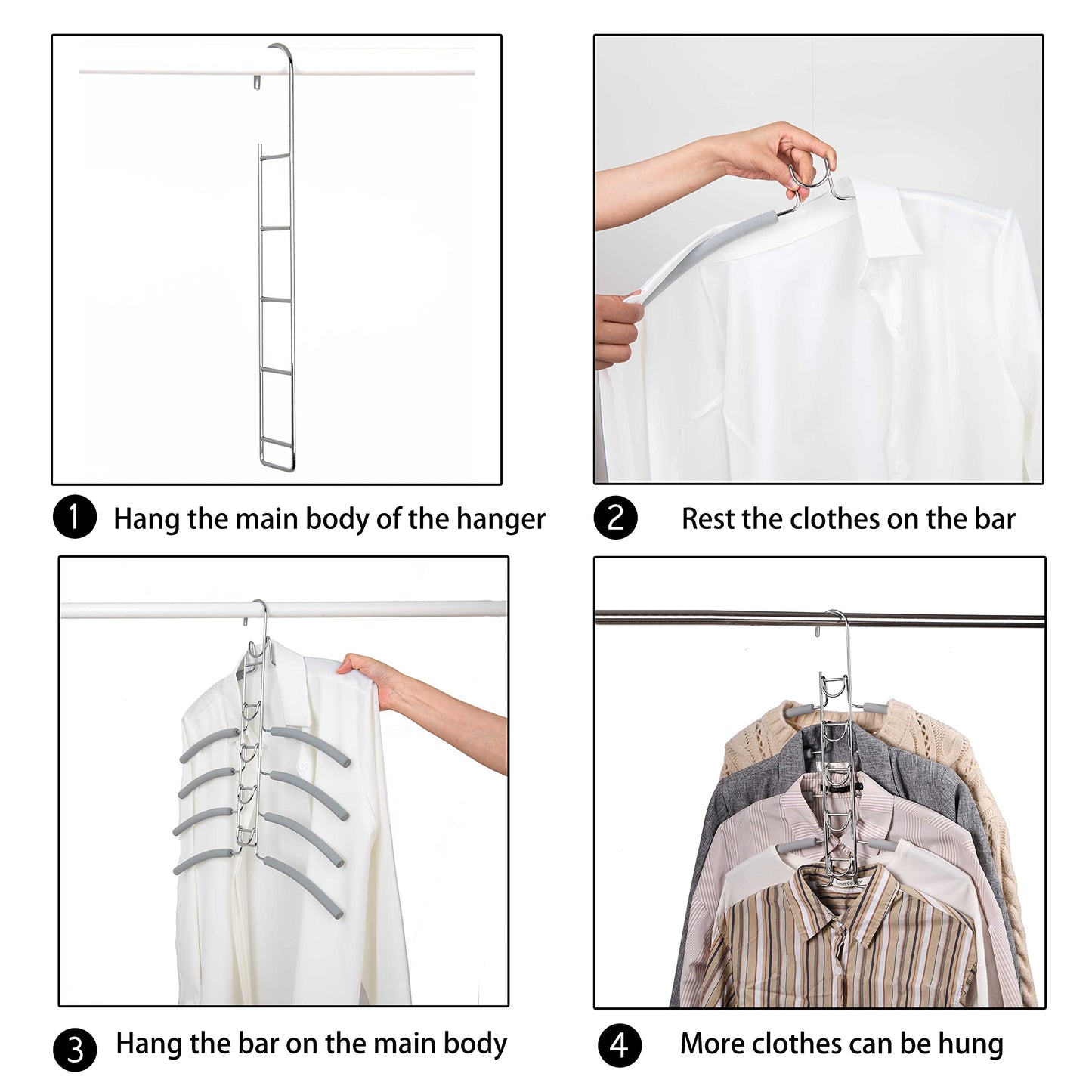 Amber Home 2pcs Multi Layer Metal Coat Hanger with Sponge (1 Fixed Hook)