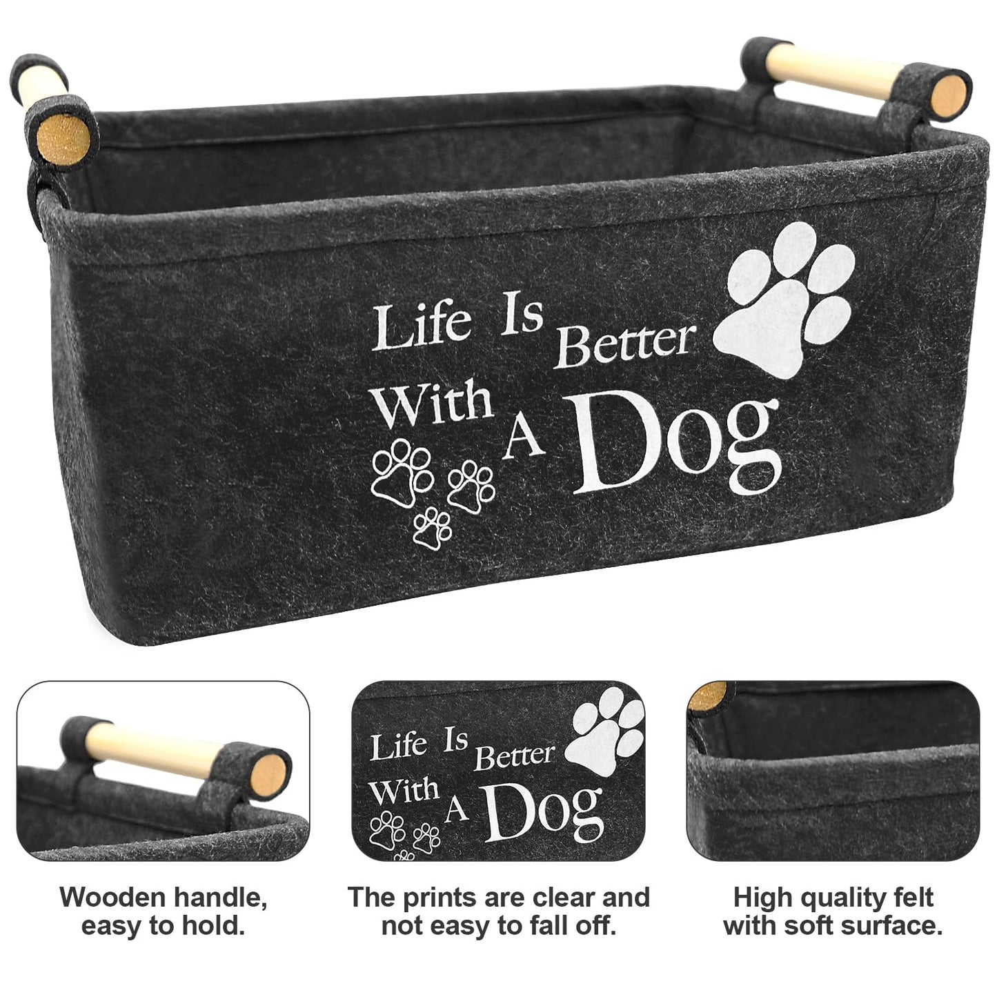 inheming Puppy Toy Box Storage Basket, Collapsible Pet Supplies Storage Basket, Dog Toy Basket Box38cm x 25cm x 18cm Black