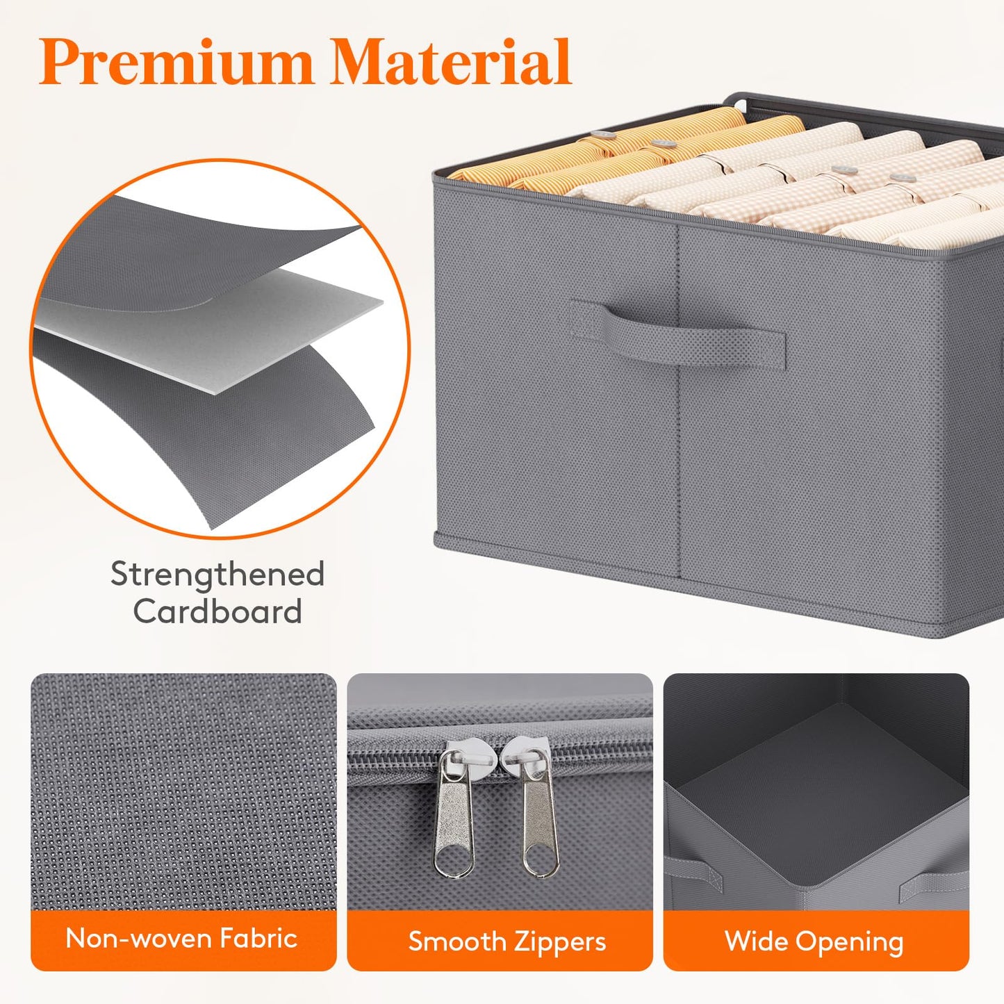 Lifewit Wardrobe Storage Box with lid, 30L, 40x30x25 cm, Grey, 3 Pack