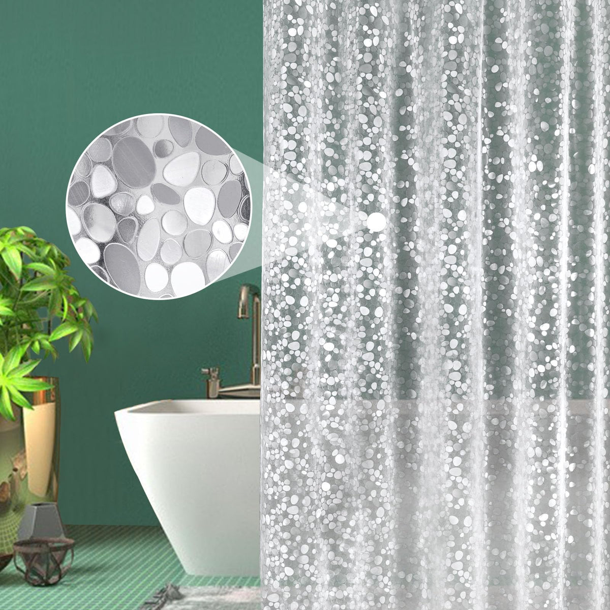 EurCross Narrow Shower Curtain with Crystal Stone, Waterproof and Mildew Resistant Translucent EVA Small Shower Curtain for Stall Bathroom 36''W x