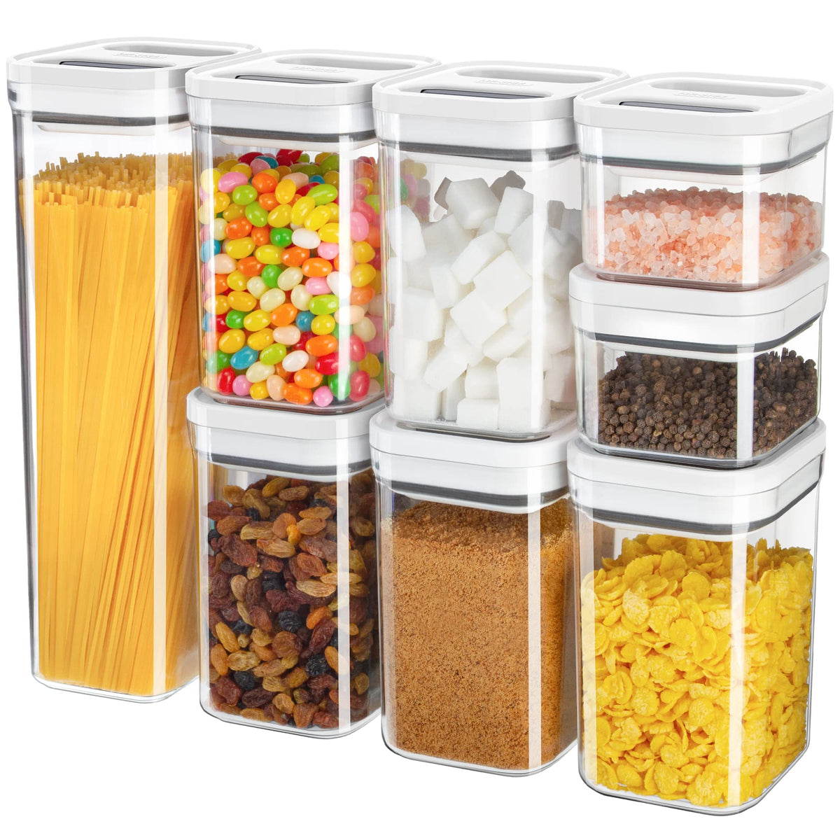 MR.SIGA 8 Piece Airtight Food Storage Container Set, BPA Free Kitchen Pantry Organization Canisters, One-handed Airtight Plastic Containers with Lids