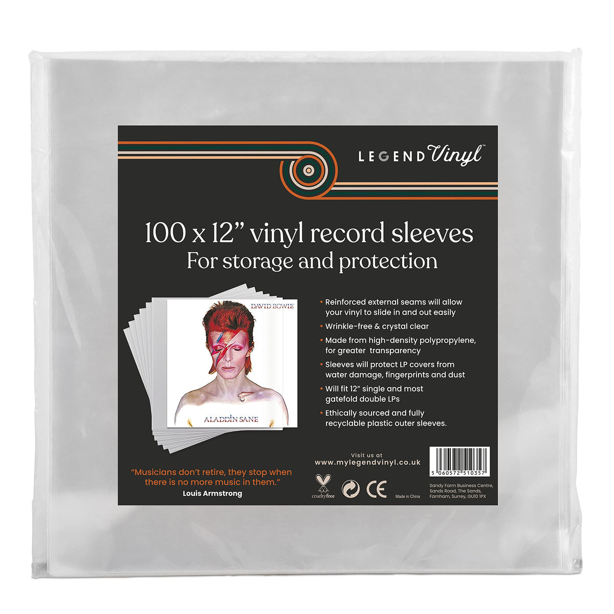 Legend Vinyl Pack of 100 X 12? Outer Vinyl Sleeves - Crystal Clear Wrinkle-Free and Durable Record Sleeves - Stops Fading - Fits Most Gatefolds and