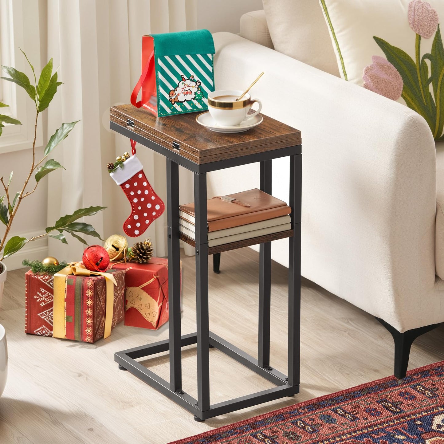 HOOBRO C Shaped Side Table, Foldable Sofa Side Table, Bedside Snack Table, Laptop Holder Table for Sofa, Small Spaces, Small Coffee Table, Living