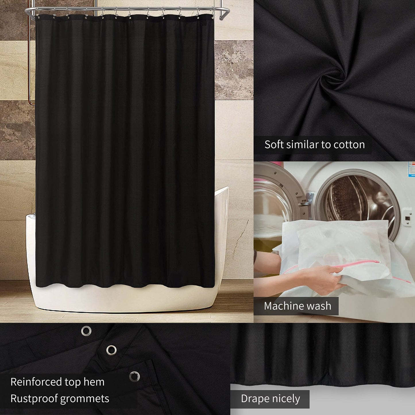ALYVIA SPRING Waterproof Fabric Shower Curtain, Hotel Quality, 3 Magnets Bottom, Premium Liner for Bathroom, Lightweight and Washable, 72 x 72 Inches
