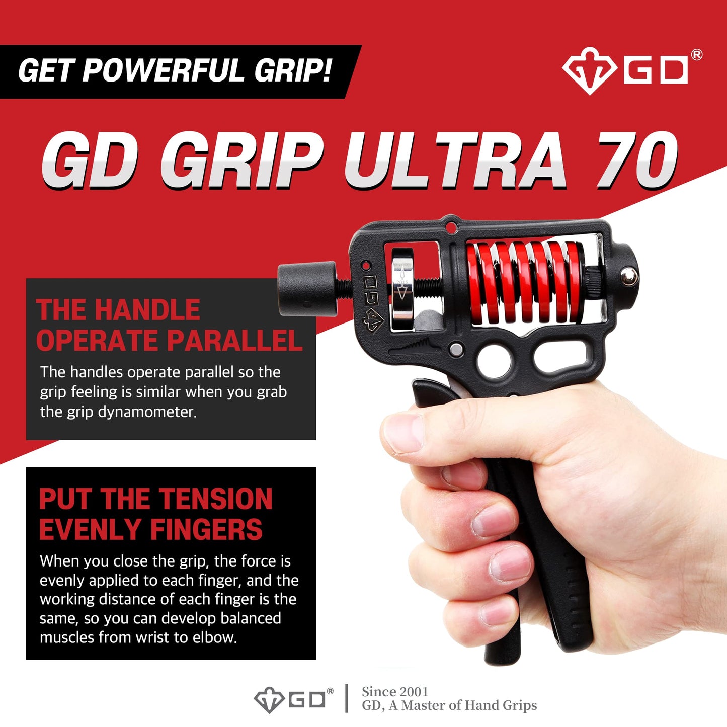 GD GRIP ULTRA-70 Hand Grip Strengthener (Adjustable Resistance: 44~154 lbs) Hand Strength Trainer Wrist and Forearm Exerciser Hand grippers Hand grips