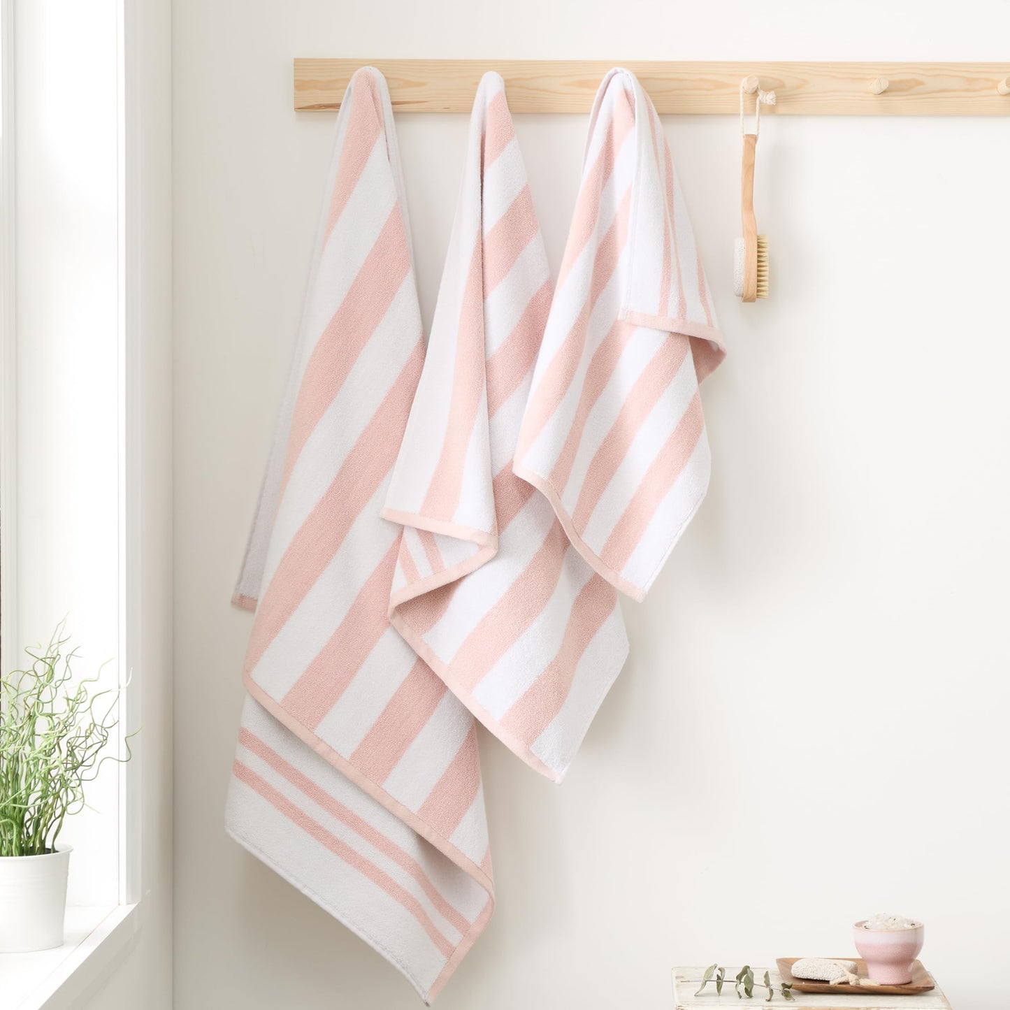 Bianca Reversible Stripe 100x150cm Cotton Jacquard Bath Sheet Blush Pink