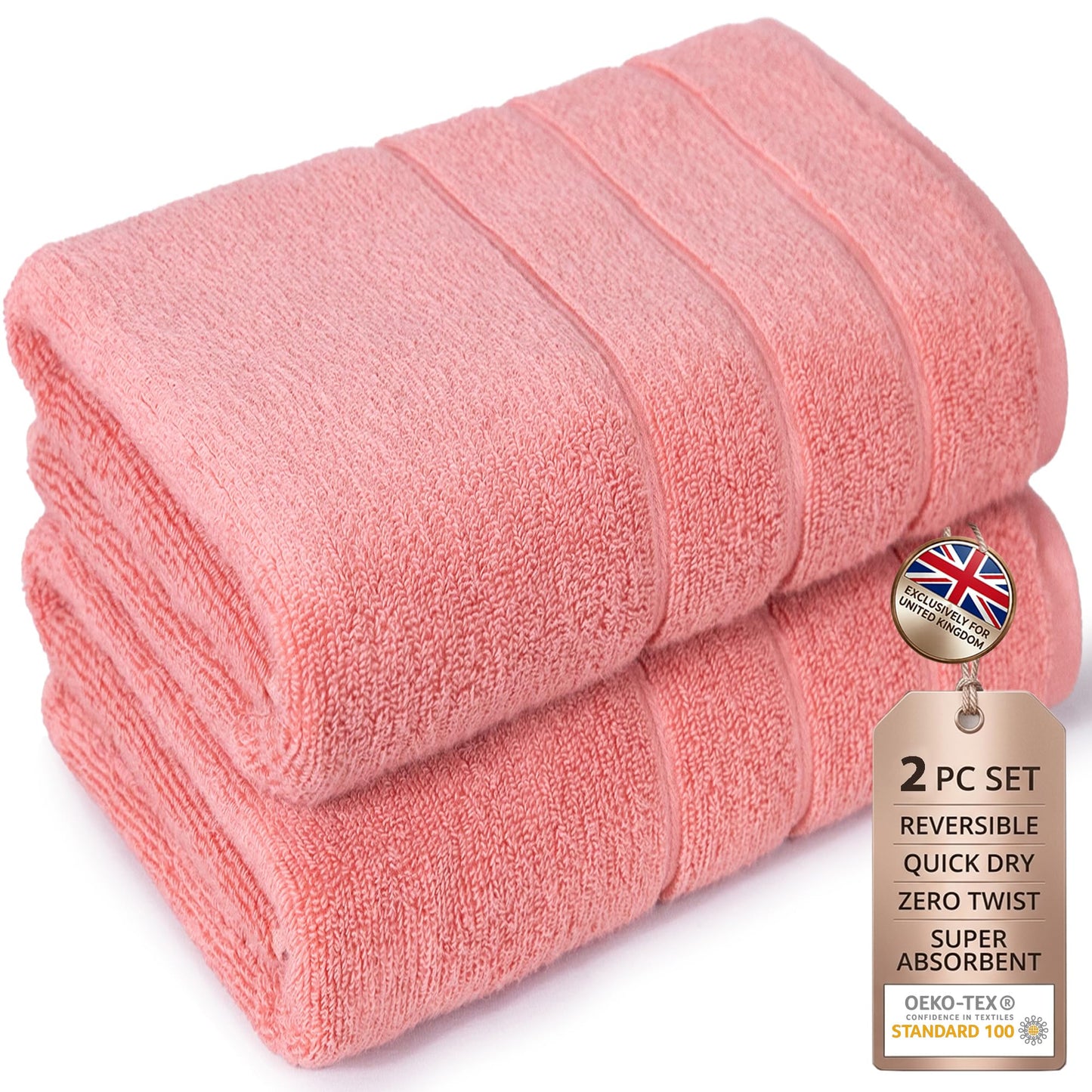 2 Pack Bathroom Towel I 100% Cotton I Highly Absorbent Towels I Coral