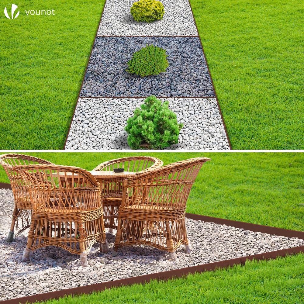VOUNOT PE Garden Edging 20 Metres with 12 Anchor Pegs Flexible Lawn Edging Natural Look Height 13 cm Thickness 4 mm Brown
