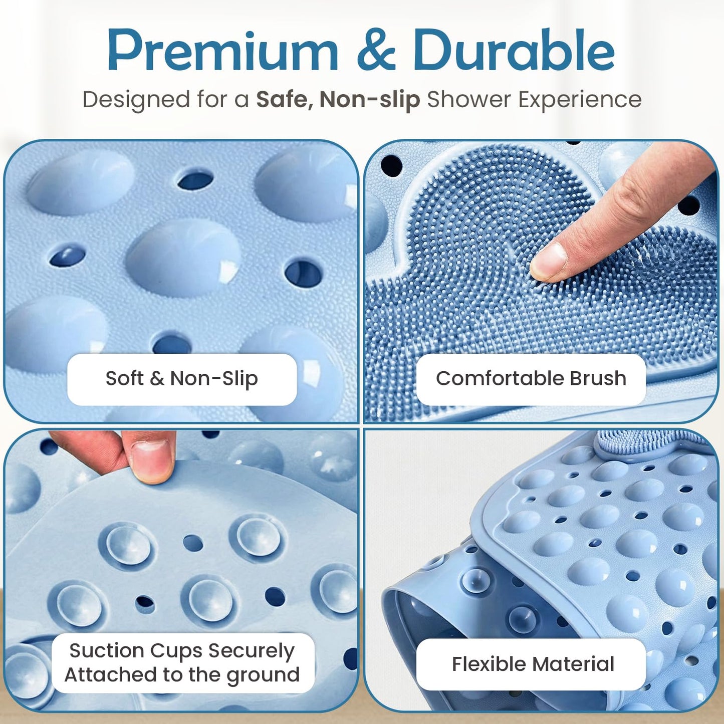 Non-Slip Bath Mat with Suction Cups, GVTECH 100x40cm/40x16in Extra Long Bathtub Mats | Anti-Mould, Machine-Washable, Latex-Free
