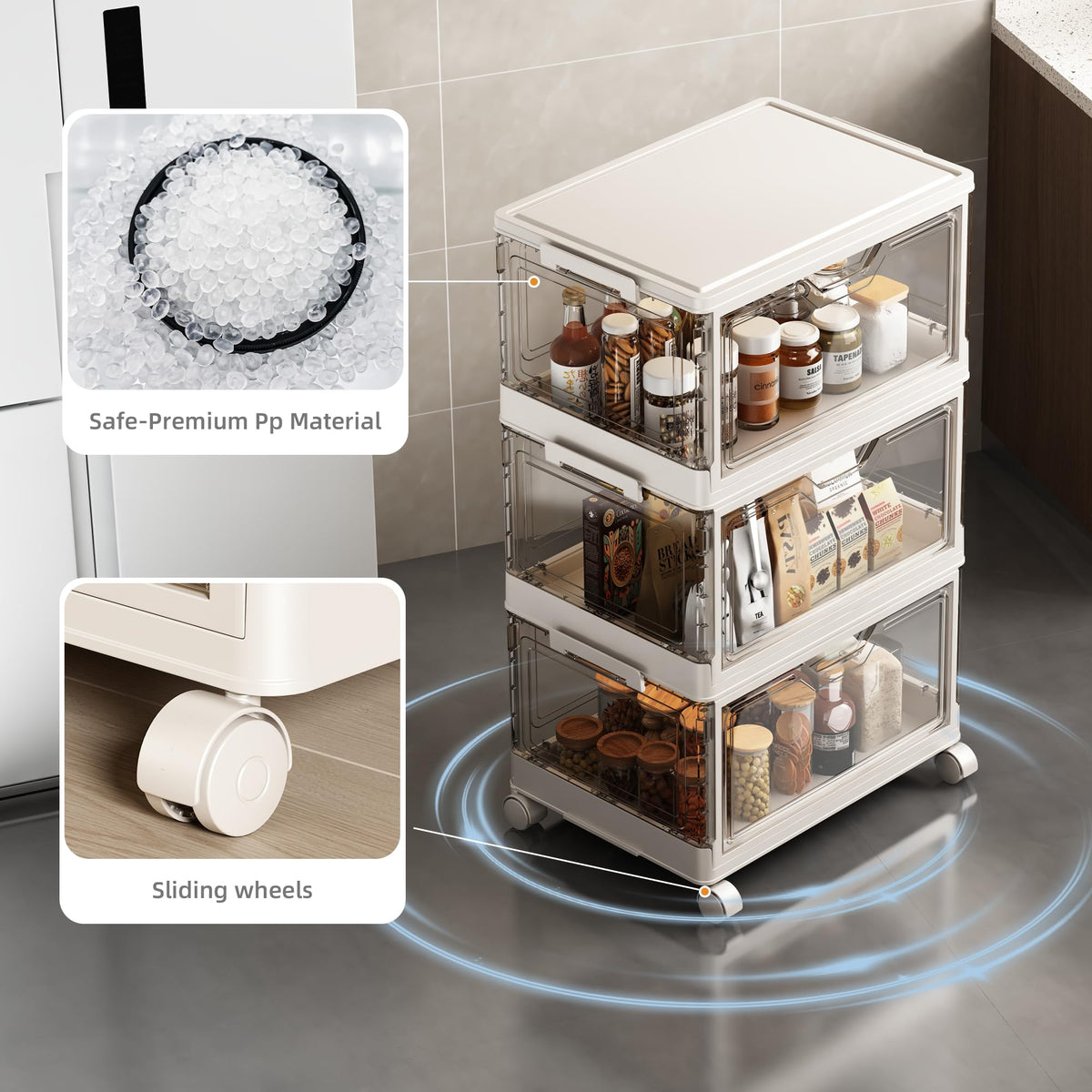 NETEL Storage Boxes With Lids, Stackable Storage Boxes 23L*4 Tier&2 Lid, Transparent Plastic Storage Boxes with Wheels