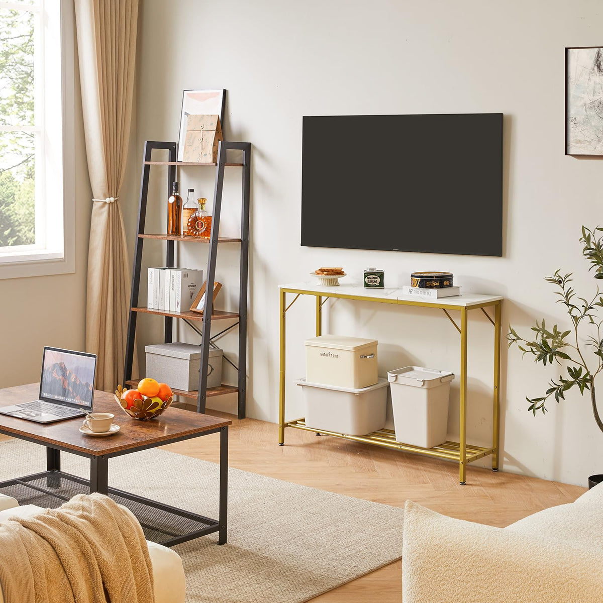 YMYNY Console Table, Slim Console Table for Hallway, Metal Frame, Compact Display Table, Sofa Table for Small Spaces, Entryway, Living Room, Sturdy,