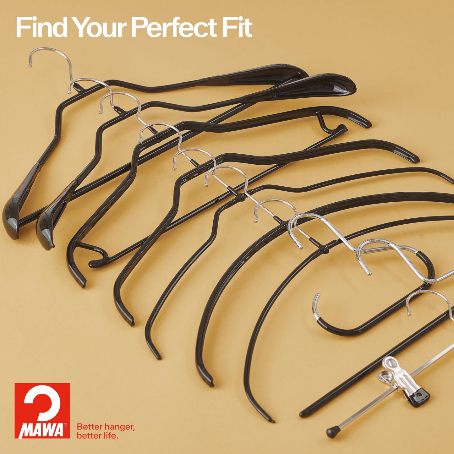 Mawa by Reston Lloyd Euro Series Non-Slip Space Saving Steel Clothes Hanger for Shirts, Dresses, Sweaters, Style 40/P