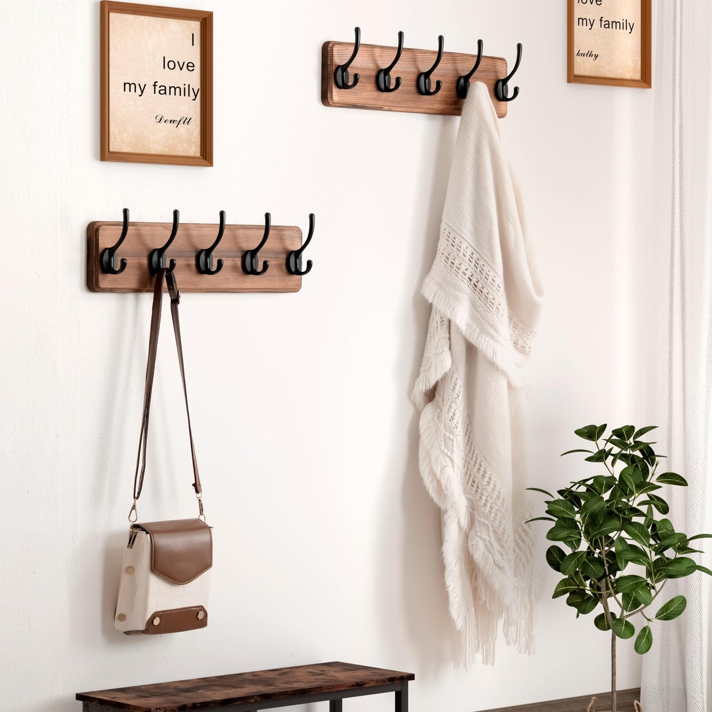 Dseap Coat Rack Wall: Patented, Heavy-Duty, 5-Double-Hooks Wooden Wall Mounted Coat Rack Coat Hanger Hook Rail for Winter Coats Hat Jacket Clothing