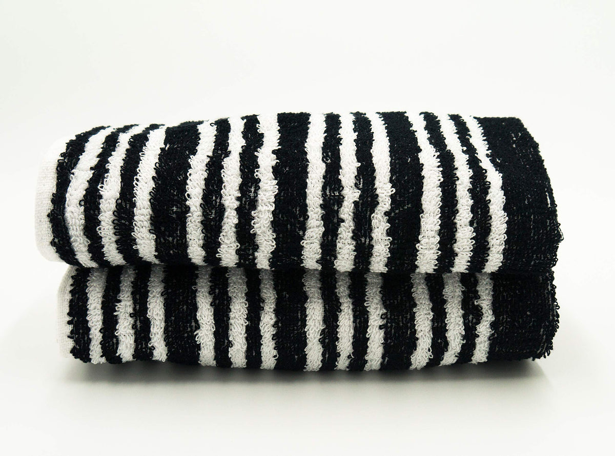 Lex's Linens Pack of 2 Black & White Stripe Multi Purpose Hand Towel/Kitchen Towel (2)