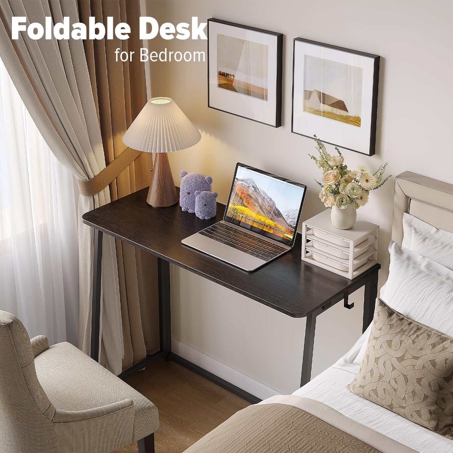 WOHOMO 100cm Folding Desk, Space-Saving Writing Foldable Table, black