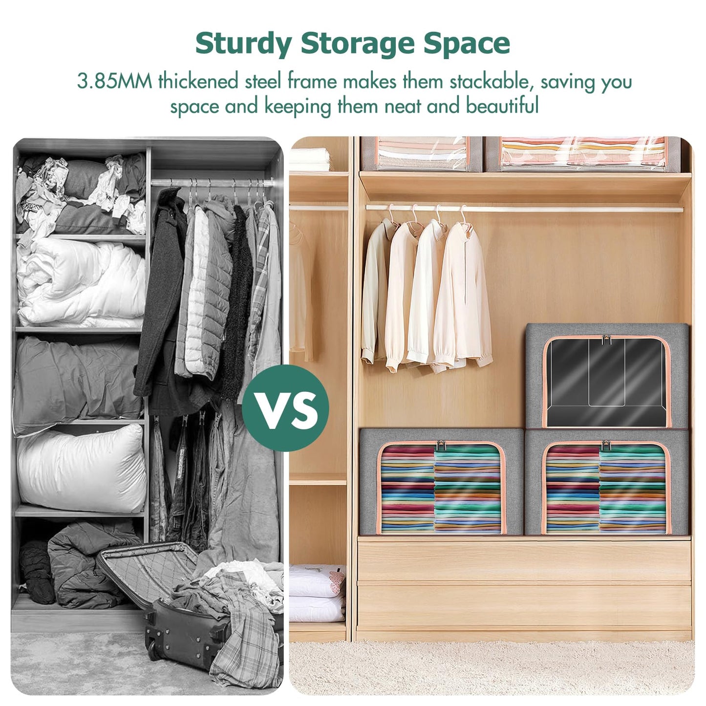 Clothes Storage Bag - 2 Pack 66L Large Capacity Solution Organizer Foldable for Moving House With Reinforced Handle Thick Oxford Fabric Clear Window