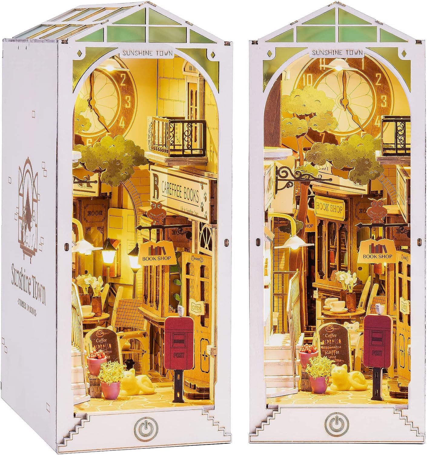 Rolife Book Nook Kits Booknook for Adults 3D Wooden Puzzle Model Kits for Bookshelf Bookends Decor with Furniture and Accessories (Sunshine Town)