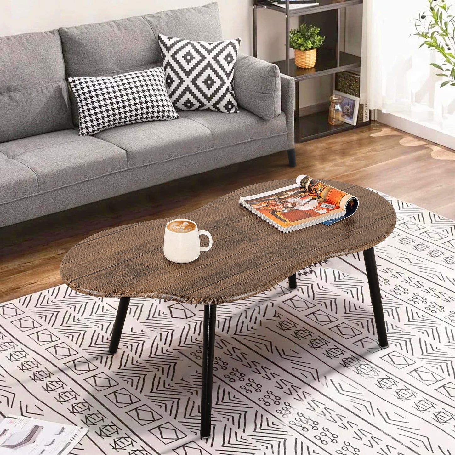 FEUFOAM Small Coffee Table Irregular Wood Grain Desktop Coffee Tables Simple Modern Cloud Shaped Center Table Floor Standing Table For Living Room
