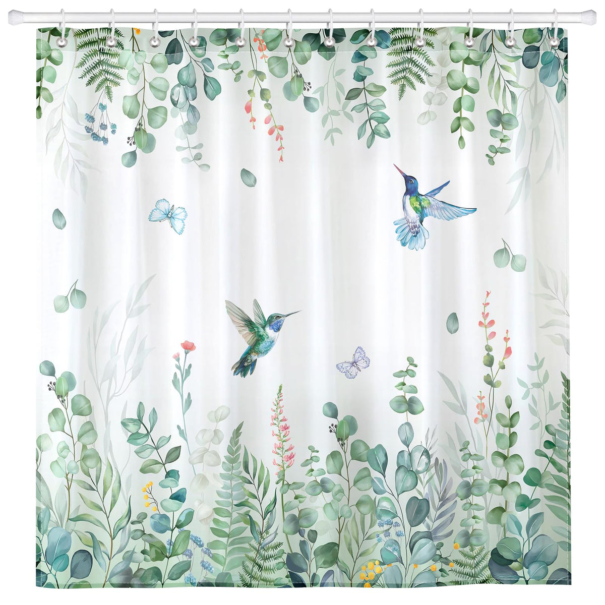 Arquiel Eucalyptus Humming Bird Shower Curtain Sets, Waterproof Polyester Fabric Shower Curtains With 12 Hooks for Bathroom Home Decoration, 182 x 182