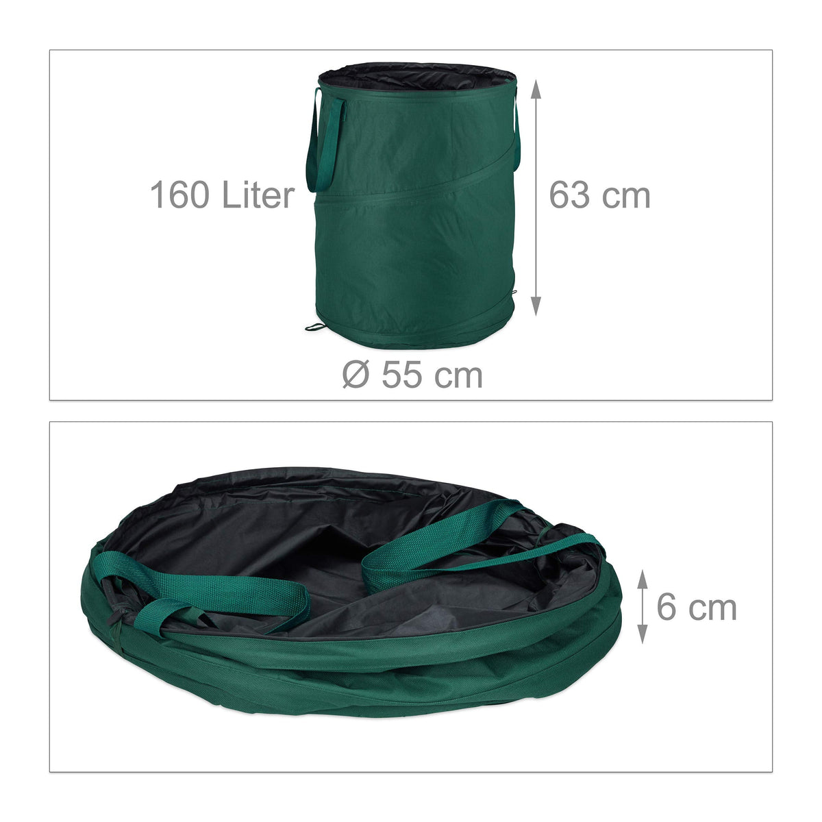Relaxdays Freestanding Leaf Sack, Set Of 3, Garden Waste Sack, Pop-up, 160 L, Garden Container, ?: 55 cm, Green