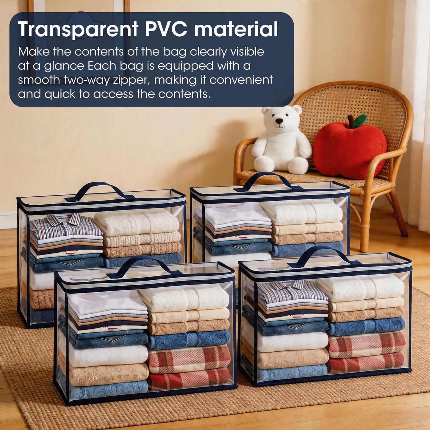 Dexpally 8pcs Clothes Storage Bags with Zips Clear Storage Bags Bedding Storage Clear Underbed Storage Bags for Closet Linen Sweater Bed Sheet