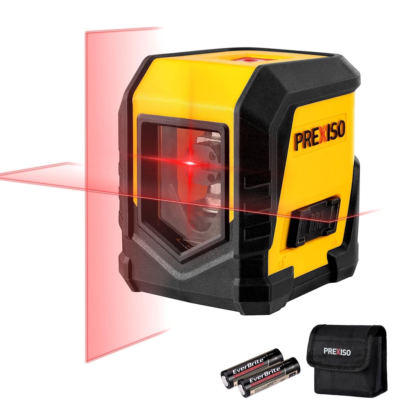 PREXISO Cross Laser Level 15m - Self-Leveling Mode with LED Indicator, Horizontal and Vertical Laser Level, Line Leveler Tool with Batteries for